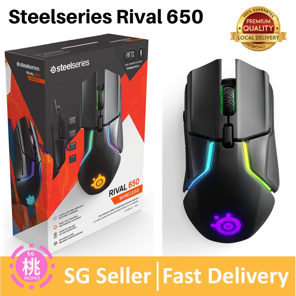 SteelSeries Rival 650 Quantum Wireless Gaming Mouse - Rapid Charging 12 000 Cpi Dual Sensor 256 Weight Configs 8 Zone Rgb Lighting