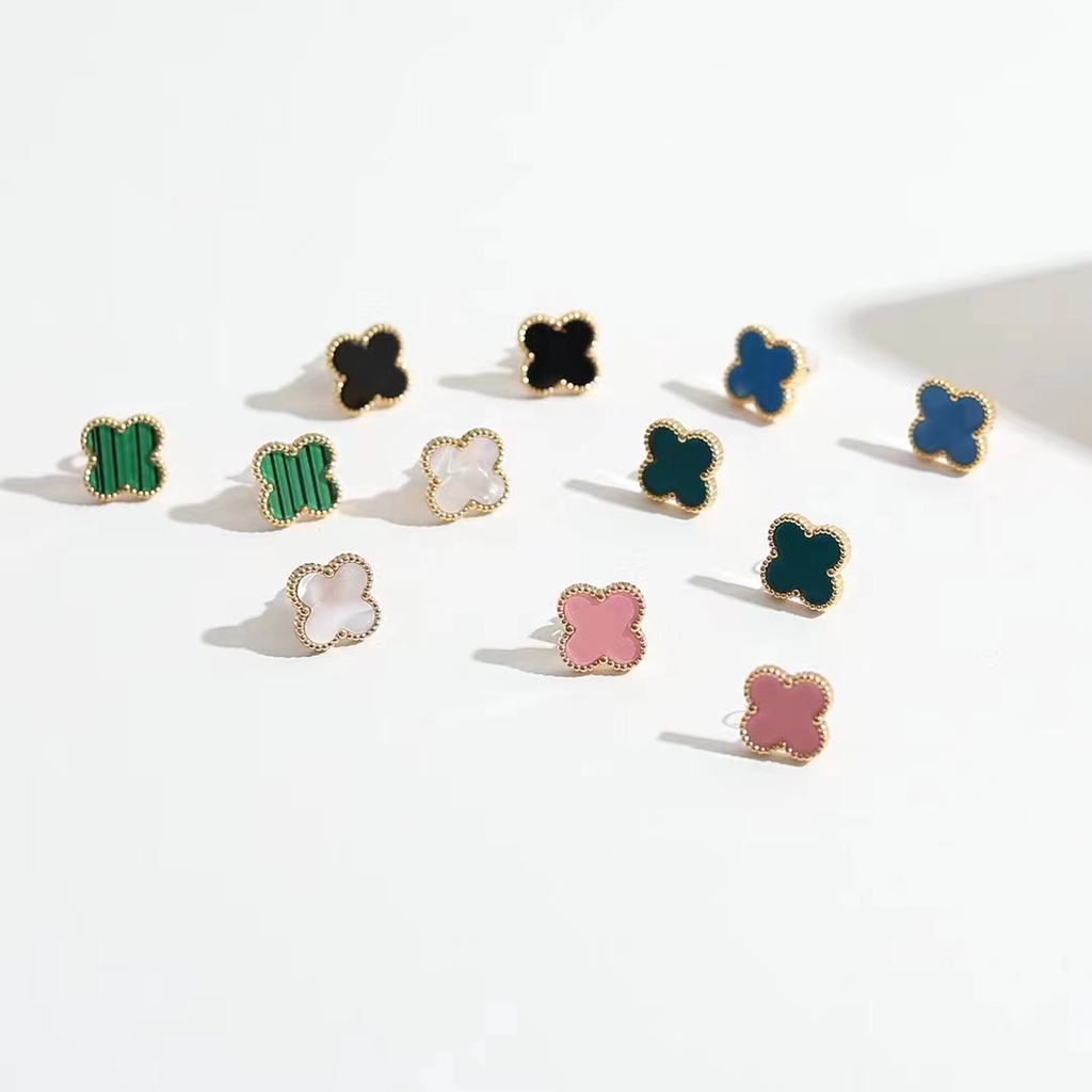 2022 Fashion Trend Classic Stainless Steel Multi-color Four-leaf Flower blue Earrings Simple Fashion Hypoallergenic Jewelry Women