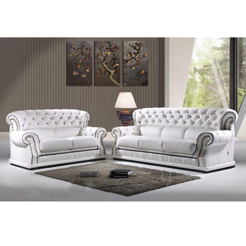 3 Piece White Leather Sofa Set | Baci Living Room
