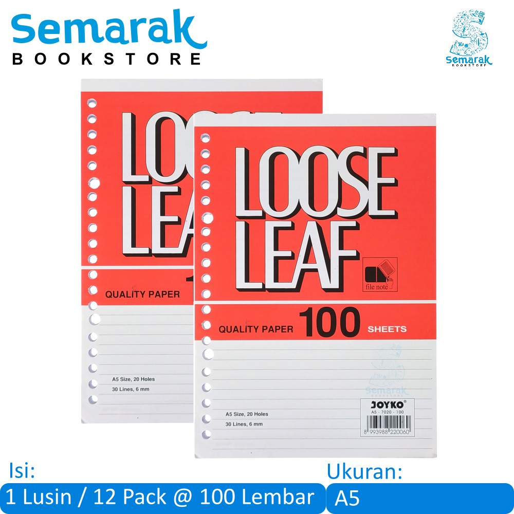 Joyko 7020 Loose Leaf A5 Binder Paper (1 Dozen   12 Pack @ 100 Sheets 