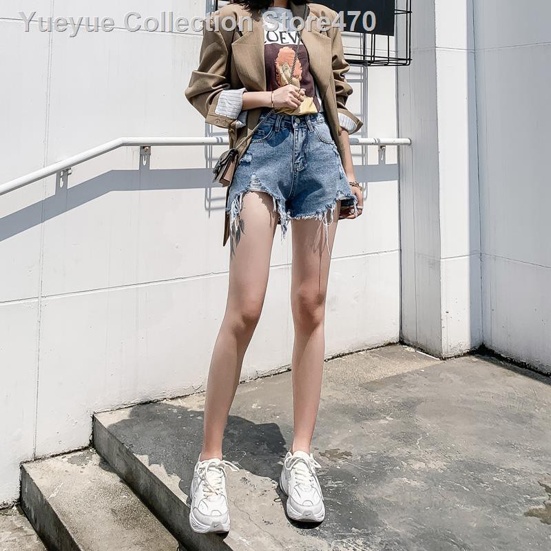 Pants female Denim shorts women s summer 2021 new loose high waist outer wear holes thin wide legs net red a line hot pa