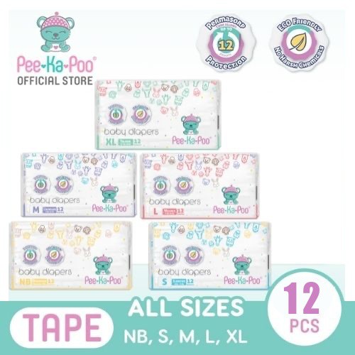 Pee-Ka-Poo Diaper [1 Pack x 12 Pcs Taped Diapers] Pee Ka Poo Taped ...