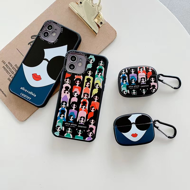 Silicone Phone Case Glasses Girl All-Inclusive Shock-Resistant Street Wear Suitable For 14 ProMax 12 Pro Airpods Protective