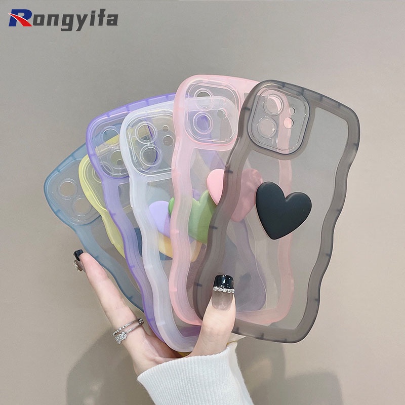 For OPPO Reno 8 7 6 5 4 Pro 5G 3D Love Heart Wavy Transparent Shockproof Silicone Phone Case Clear Soft Cover