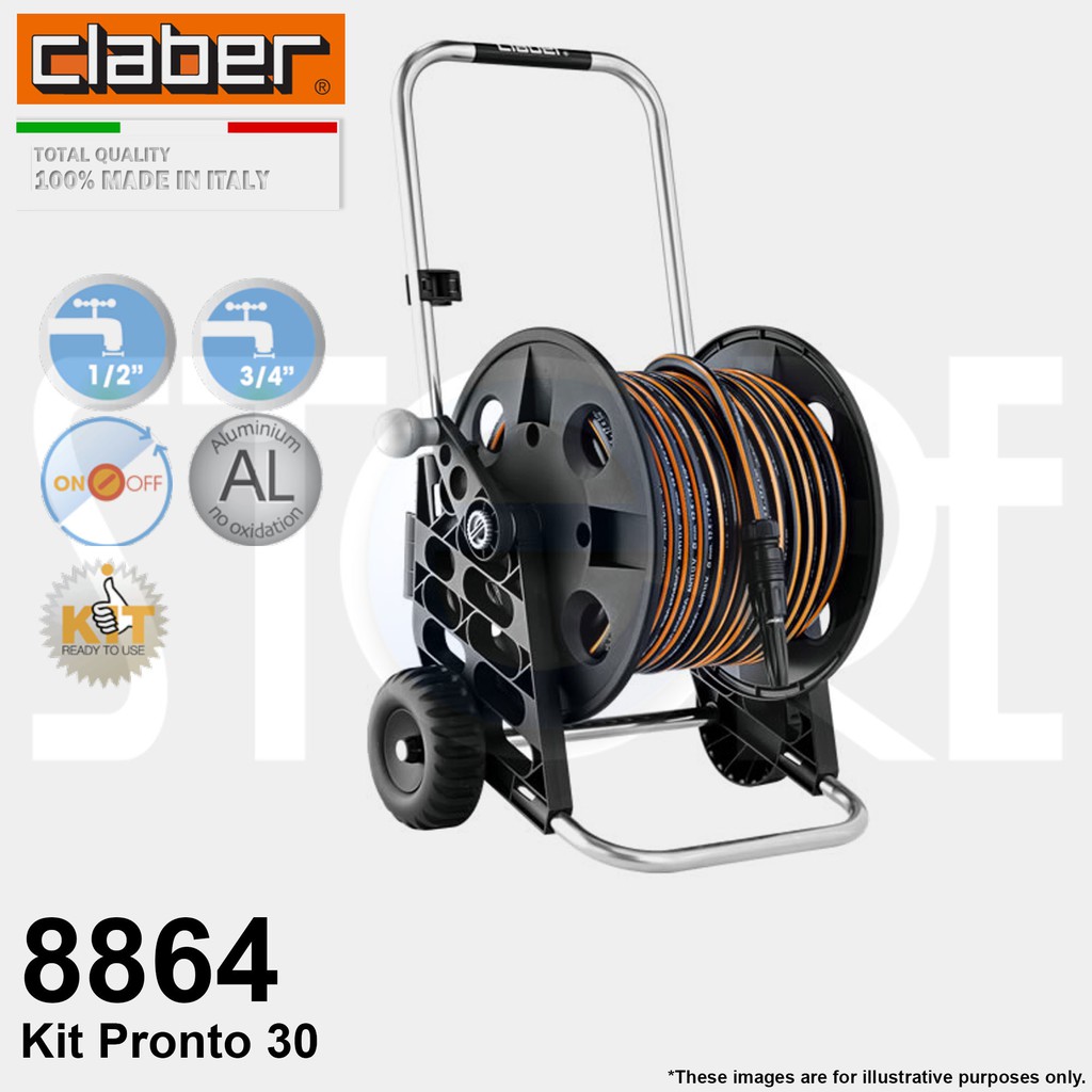 Claber 8864 Pronto Hose Reel Set 30m Made in Italy