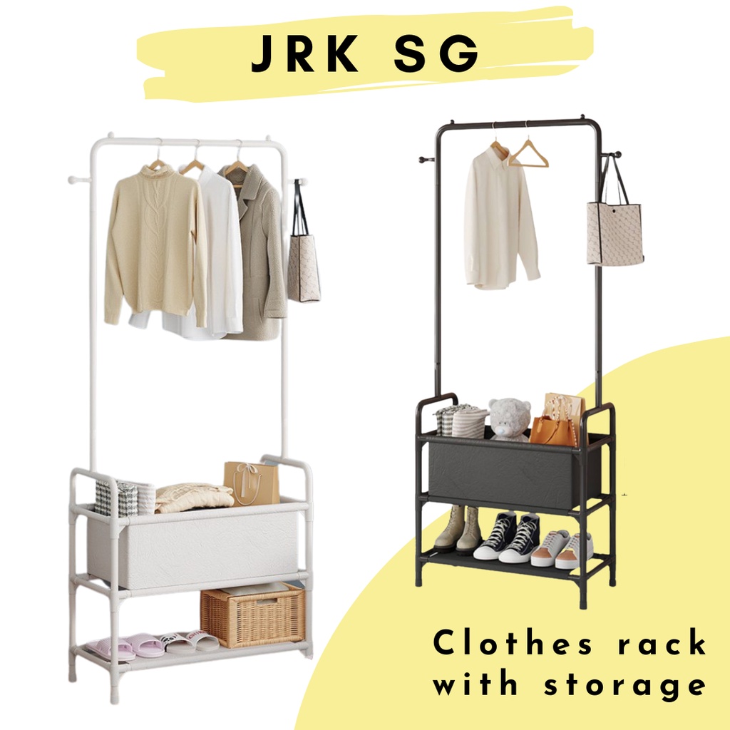 Lifestyle Free standing metal clothes rack with storage (White