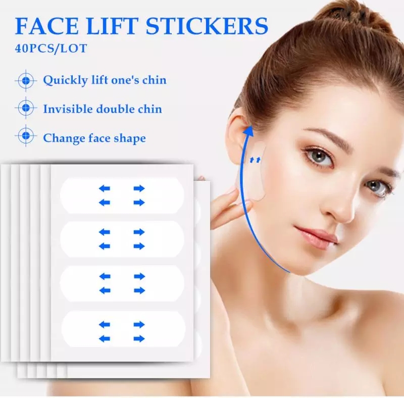 40Pcs/Box Invisible V-Shaped Face Lift Waterproof Transparent Stickers ...