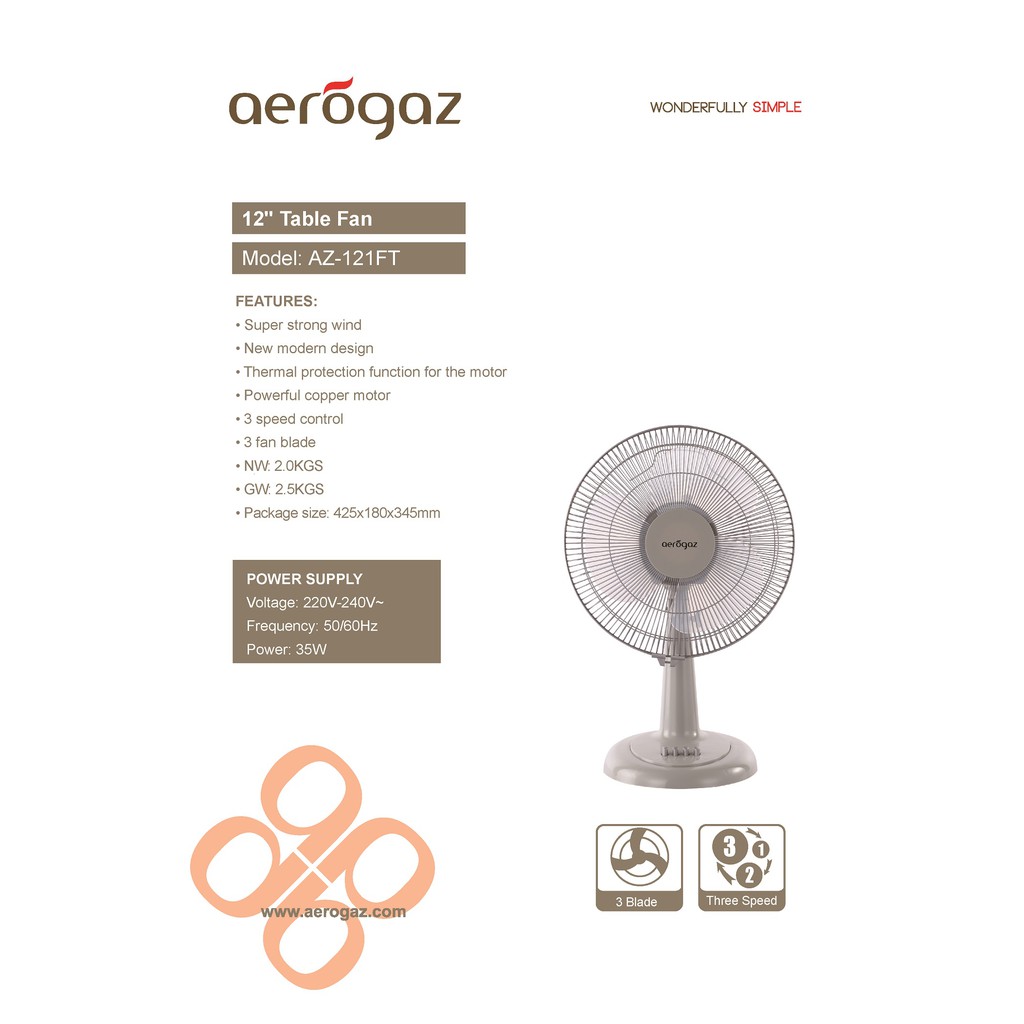 Aerogaz 12inch Table Fan (AZ 121FT) | Shopee Singapore