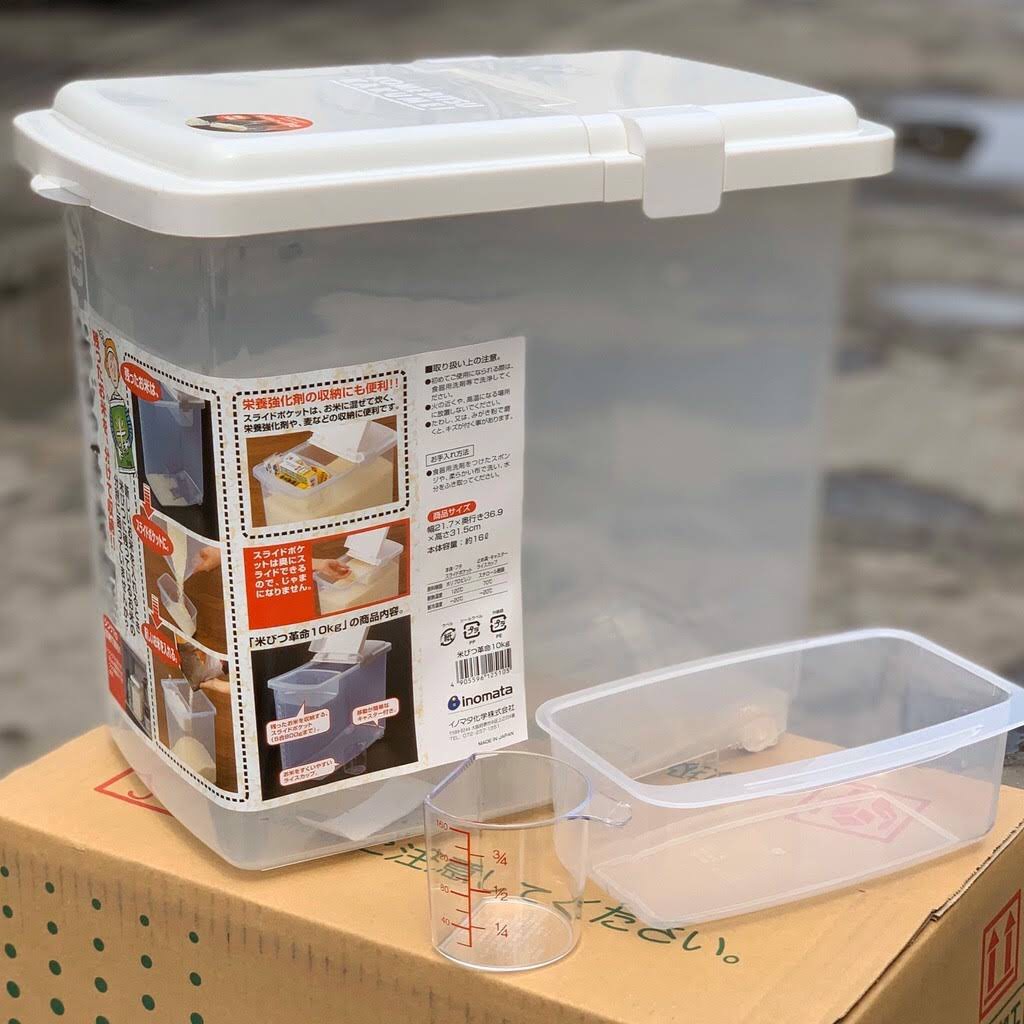10kg rice bucket with flip lid and wheels & measuring cup | Shopee ...