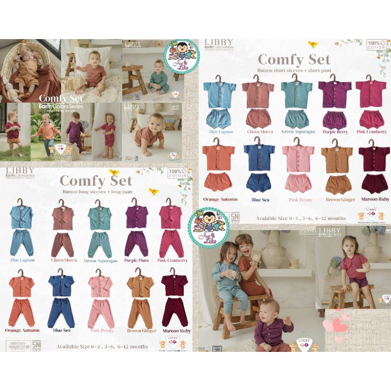 LIBBY EARTH COMFY SET FRONT BUTTON Short & Long Smaller Size (0-3m, 3 ...