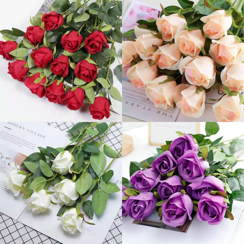10Pcs Artificial Flowers Silk Roses Fake Flora for Bridal bouquet ...
