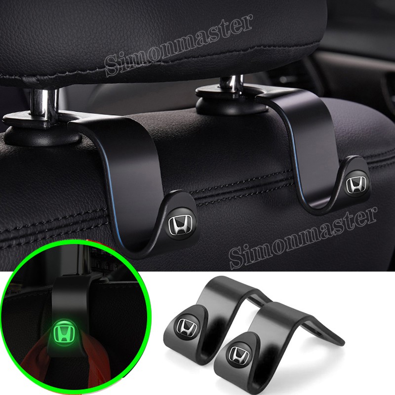 Car Luminous Multifunctional Hooks Auto Logo Hidden Seat Rear Hooks Decoration Accessories for Honda Civic City Odyssey Vezel CRV Accord