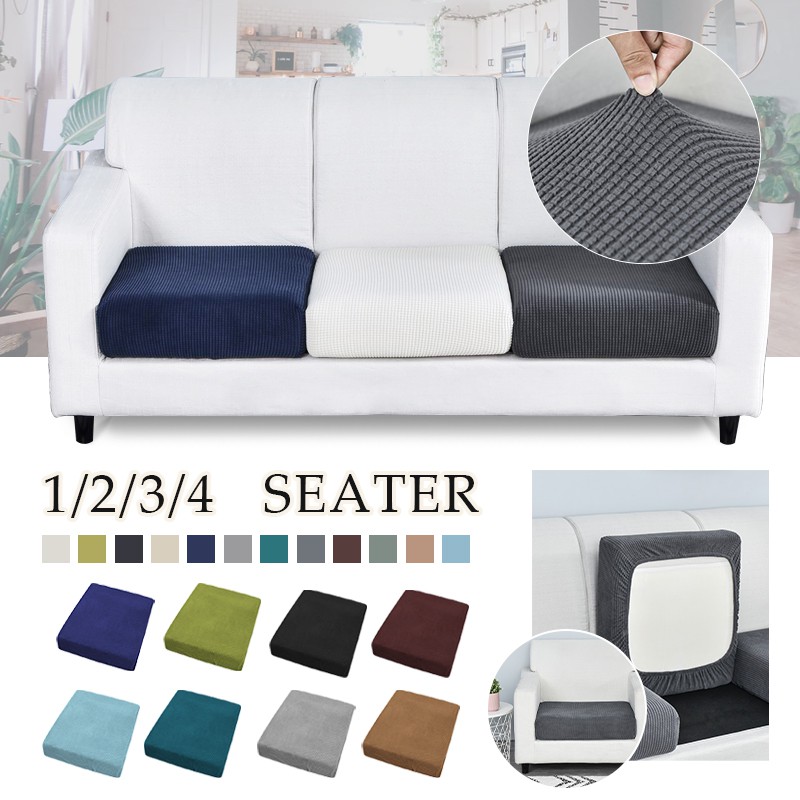 High Quality 12 Color 1/2/3 Seater Sofa Cushion Set Elastic Jacquard  Polyester Spandex Sofa Seat Cover Solid Color Double Sofa Chair Cushion Sofa  Cover Replacement Sofa Stretchy Seat Cushion Cover Fabric Couch