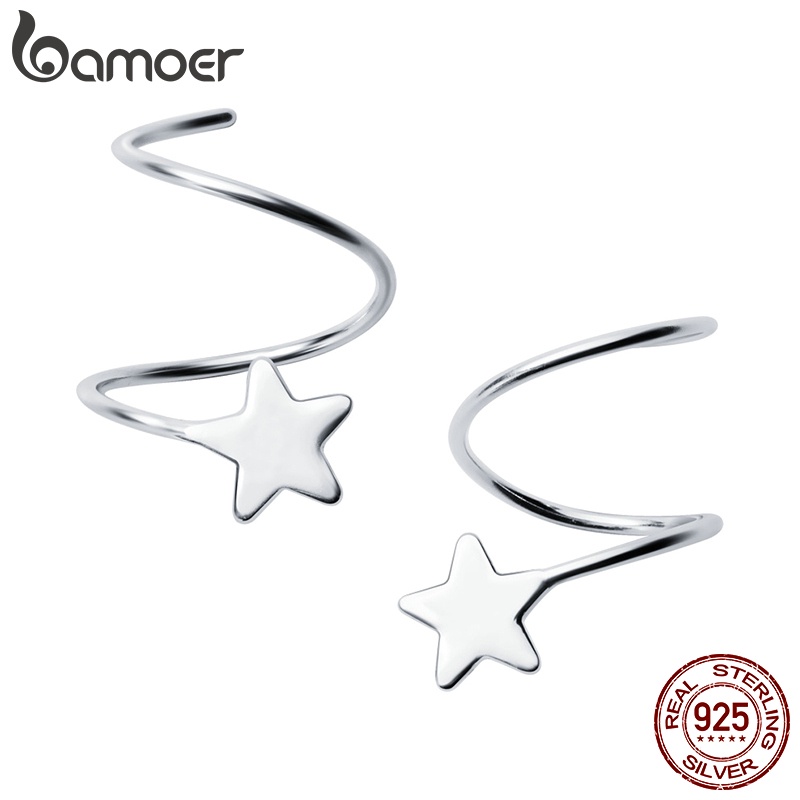Bamoer Earrings 925 Silver Five-pointed Star Ear Hooks Fashion Jewellery Gifts For Women Girls