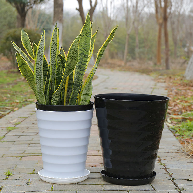 PP Resin Circle Screw Thread Succulent Flower Pot W/ Tray / Plastic ...