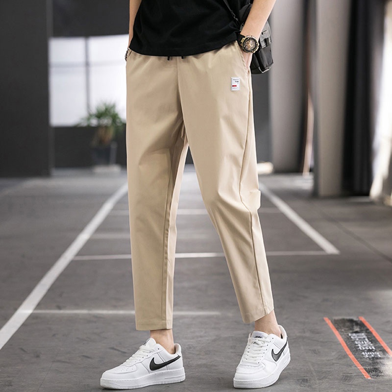 Long Pants Men Ankle Pants Elastic Waistline Pants Korean Slim Fit ...