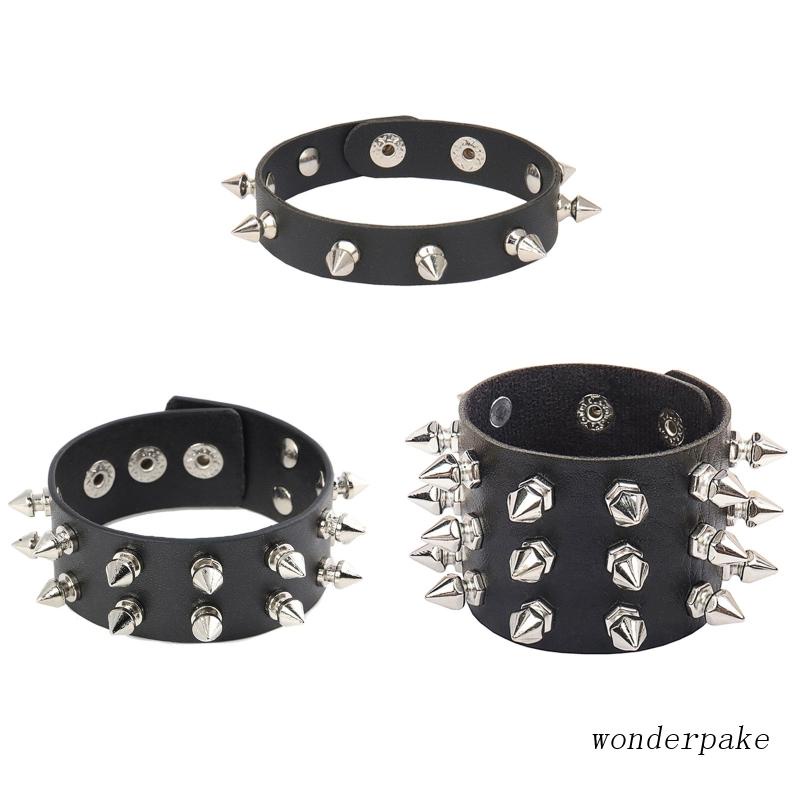 Won Leather Bracelet Punk Spike Rivets Cuff Metal Studded Black Wristband Adjustable Shopee Singapore