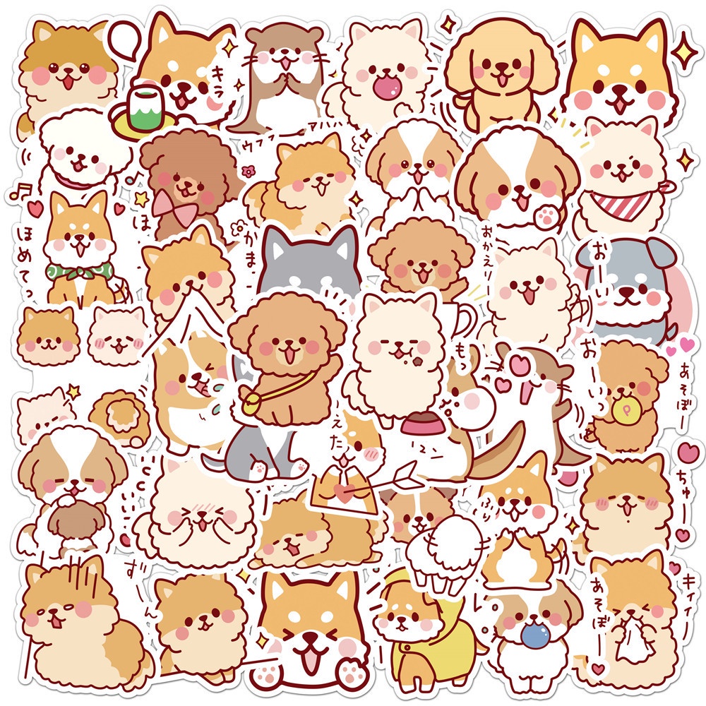 50/25/10PCS Fluffy Dog Cute Dog Doodle Stickers For Laptop Suitcase ...
