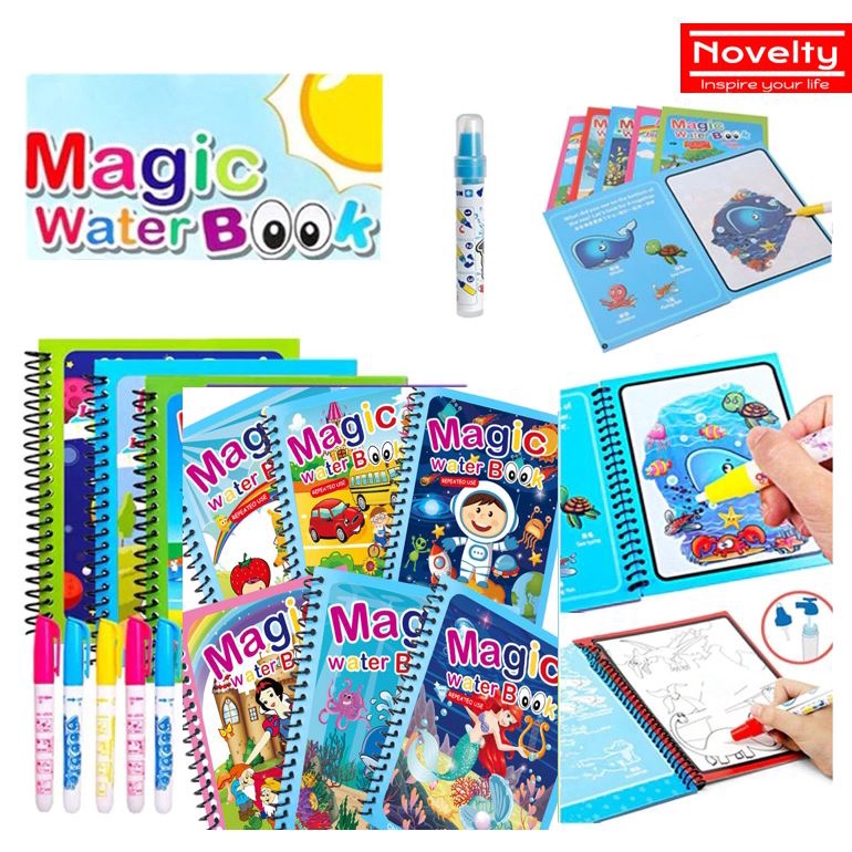 (?? Local seller) New Coloring Book Doodle Magic Pen Painting Drawing Notebooks for Kids Toys Magic Water Drawing Book