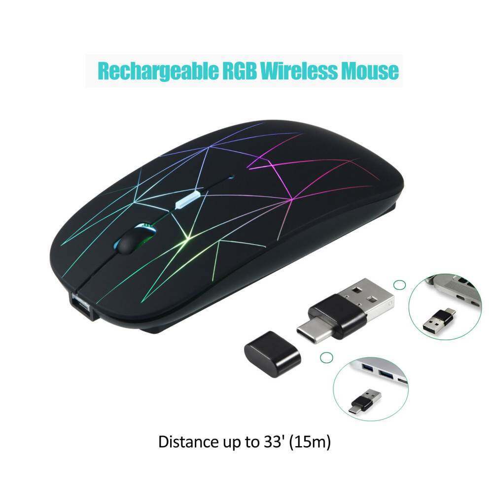 Rechargeable Wireless Mouse USB + Type C 2 In 1 Interfaces RGB LED 2.4G Slim Silent Adjustable