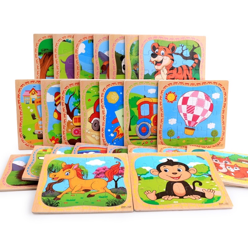 [SG] 16pcs Cartoon Wooden Puzzle Jigsaw Toys 3-6 Years Baby Early ...