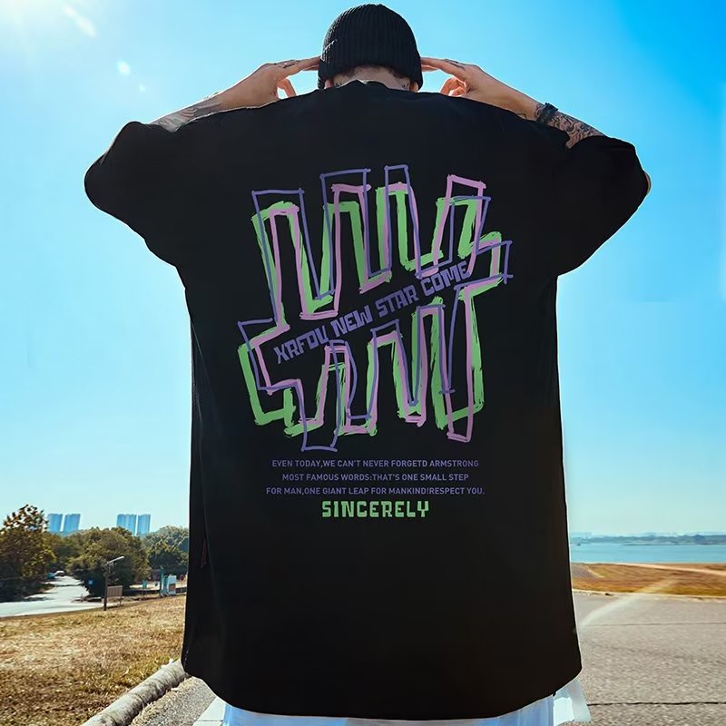 Summer Unisex Short Sleeve T Shirt Men's Round Neck Fashion Trend Letter Design Print T Shirt Oversized Top Plus Size Casual Clothing T Shirt Black White tee