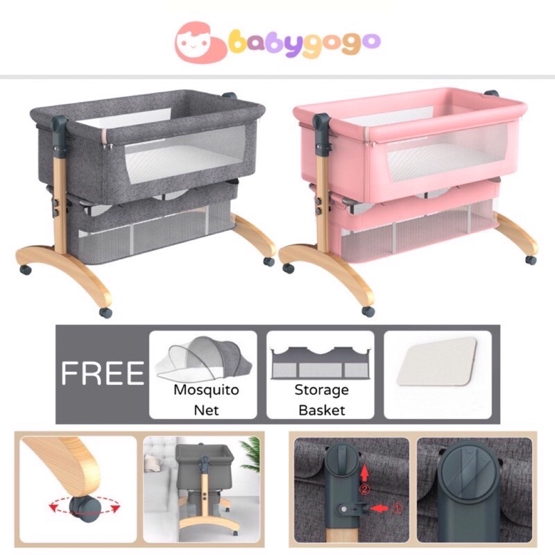 XYT Baby Crib Baby Rocking Cot Wood CoSleepers for Bed with Storage