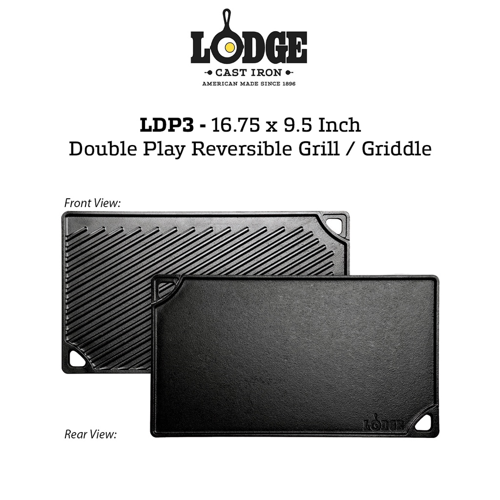 LDP3 Lodge Double Play Seasoned Cast Iron Reversible Grill Griddle 16.76 x9.5 42.57cmx24.13cm Made in Tennessee USA Shopee Singapore