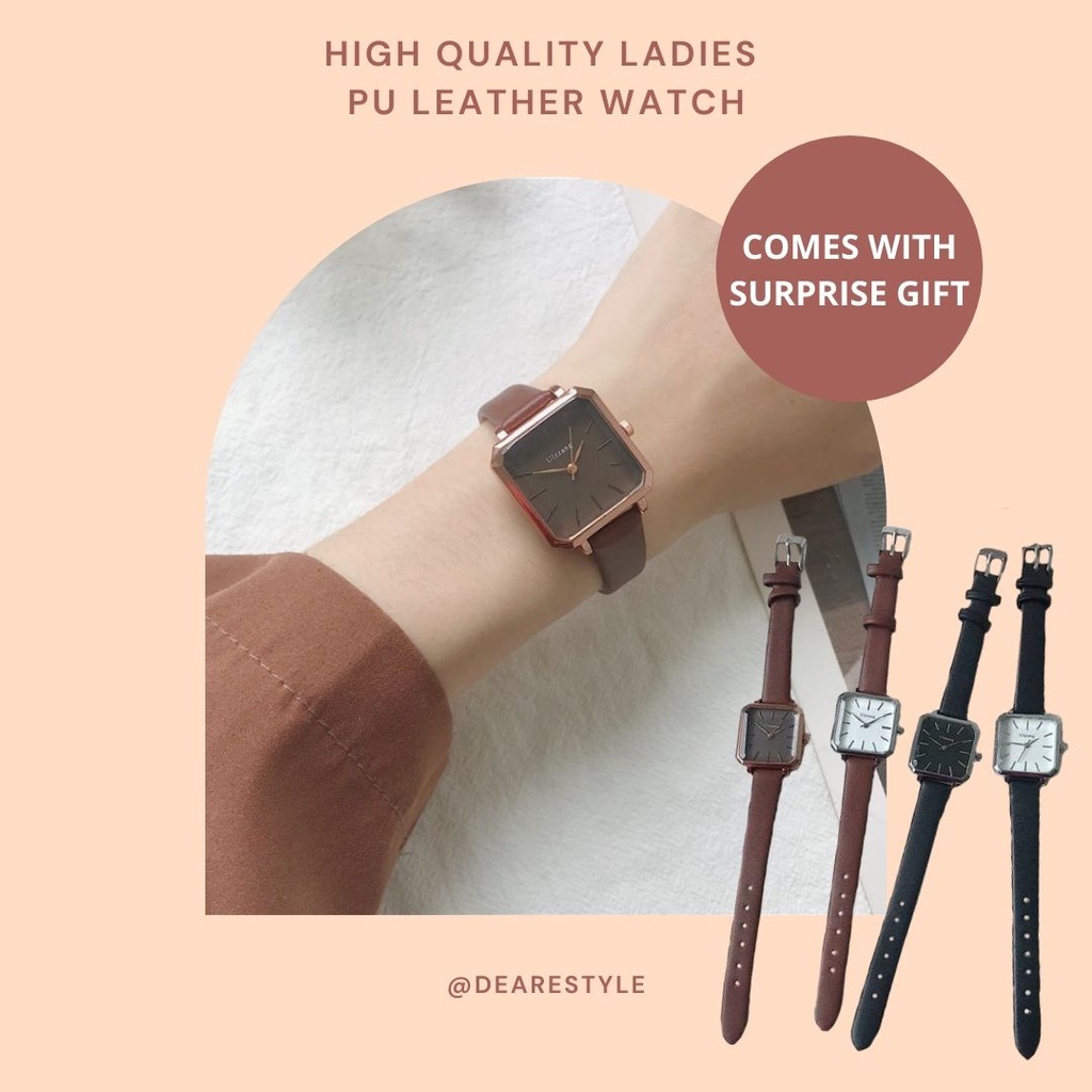 SG Local Ready Stock High Quality Ladies PU Leather Watch Women Leather Strap Watches Dearestyle