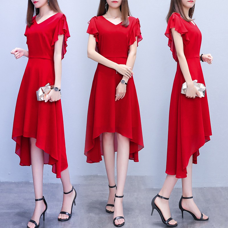 Red casual 2025 midi dress