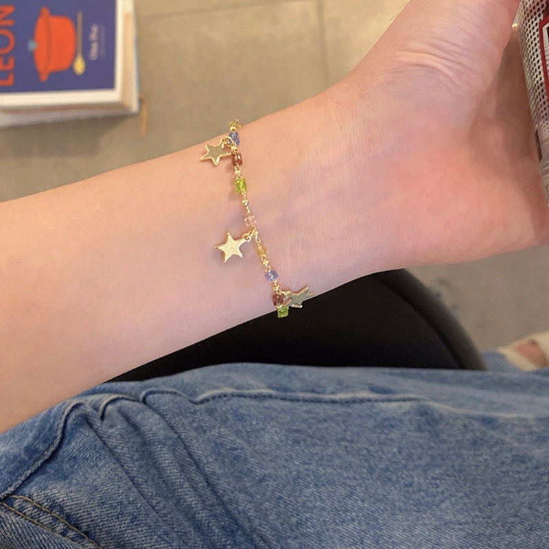 Fashion Women Jewelry Colorful Resin Rhinestone Star Pendant Bracelet