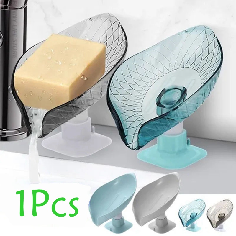 Leaf Soap Holder Suction Cup Soap Dish For Bathroom Shower Sink Portable Plastic Sponge Tray ...