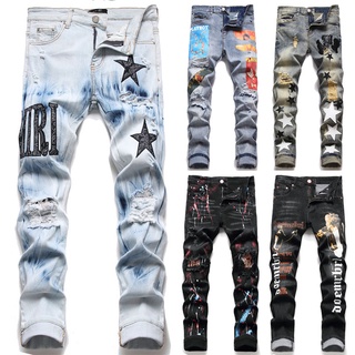 Punk Denim Jeans Pants Letter Printed Streetwear Hip Hop Denim Pants Men  Harajuku Plaid Fashion Slim Elastic Jeans Trousers - Jeans - AliExpress