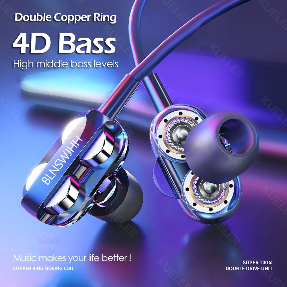 Mm Blnswjhh Earphone Wired Earphone 4D HiFi Bass Dual
