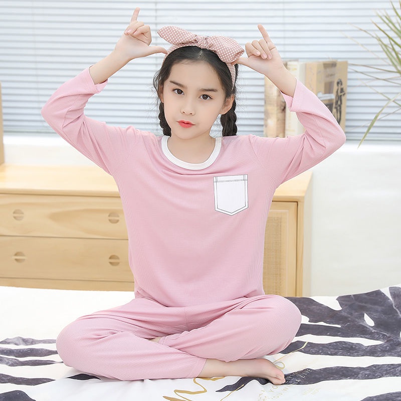 OSEE 1 15 year old kids pajamas boys and girls long sleeved trousers spring summer autumn thin home clothes suit modal korean pyjamas sleepwear for kids round neck plain simple Shopee Singapore