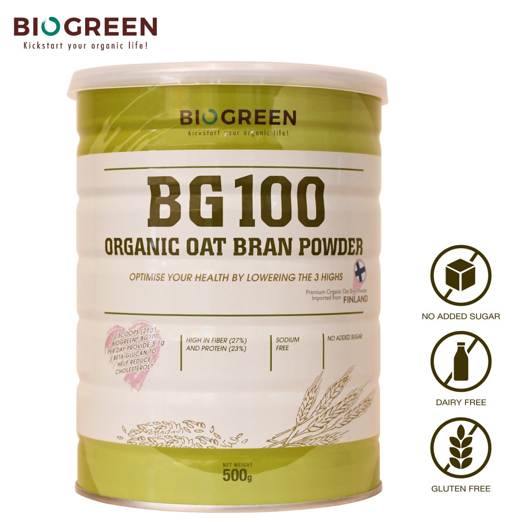 Biogreen BG100 Organic Oat Bran Powder [Beta Glucan/ High Fibre/ Lowering 3 Highs/ Optimising