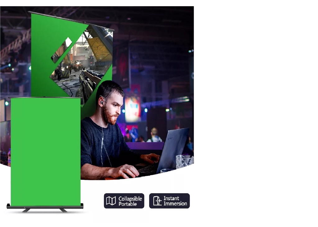 eDSLRs Pull Up Green Screen Backdrop Collapsible Chromakey Background ...