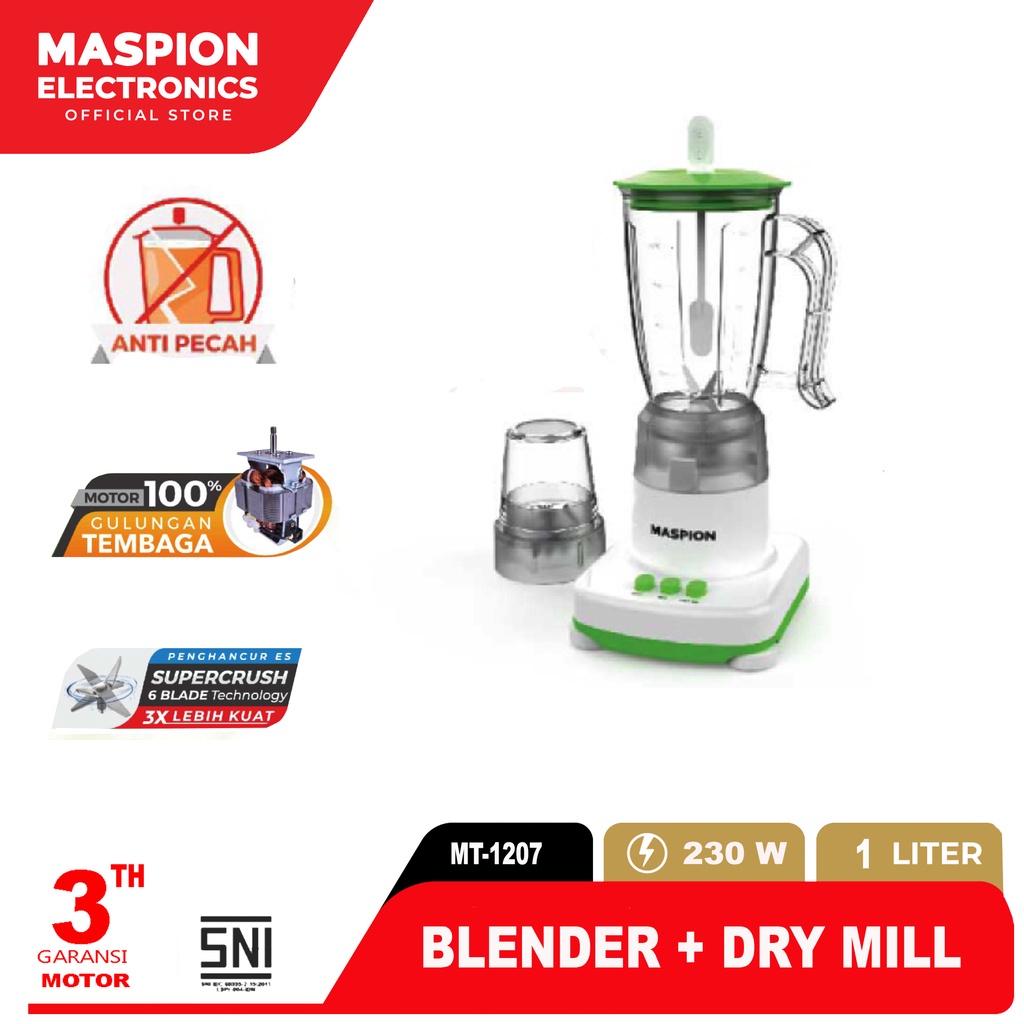 Maspion Pelumat Blender with Wet Miller and Dry Miller 1 Liter MT-1207 - Gambar 3