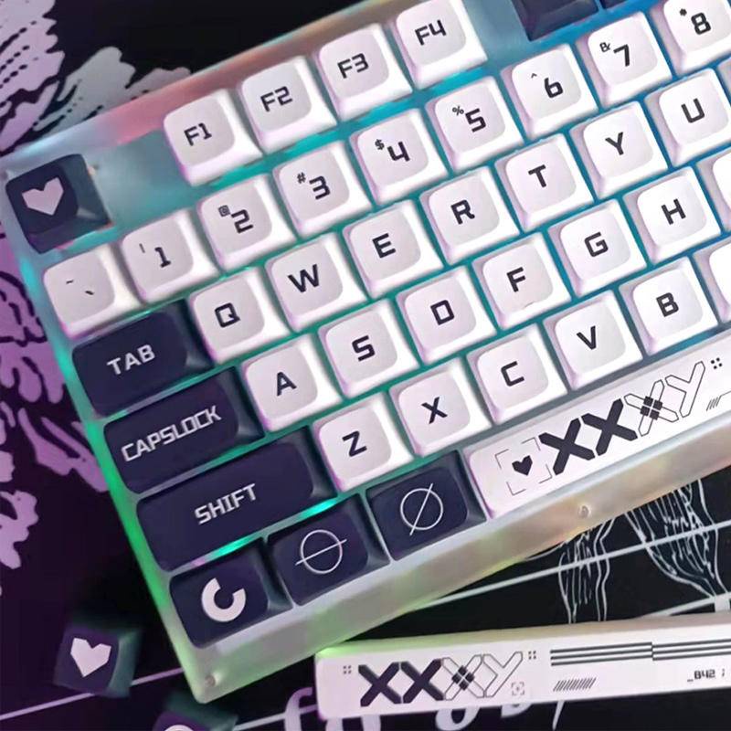 Print Stream Keycap XDA Profile PBT Keycap Set Black White Mechanical