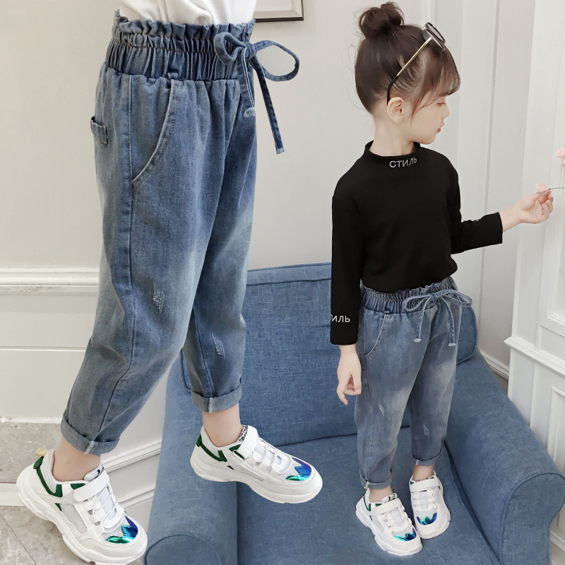 Girls elastic hot sale waist jeans