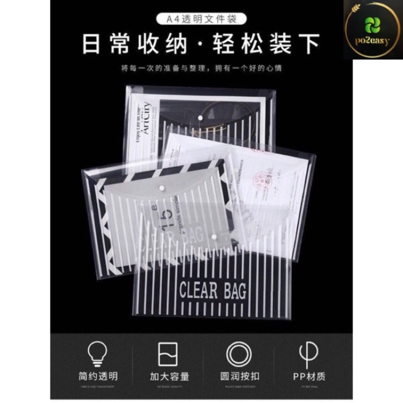 10 pcs A4 Button File, Document File, Clear A4 Storage Bag | Shopee ...