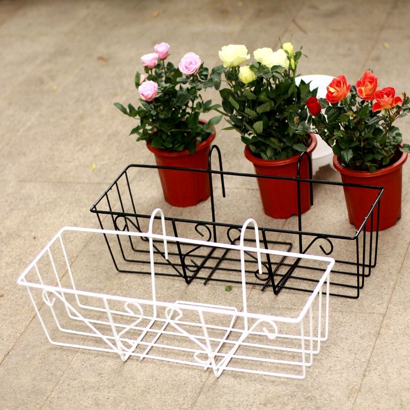 Rectangular Flower Pot Rack Balcony Railing Iron Flower Stand Gardening