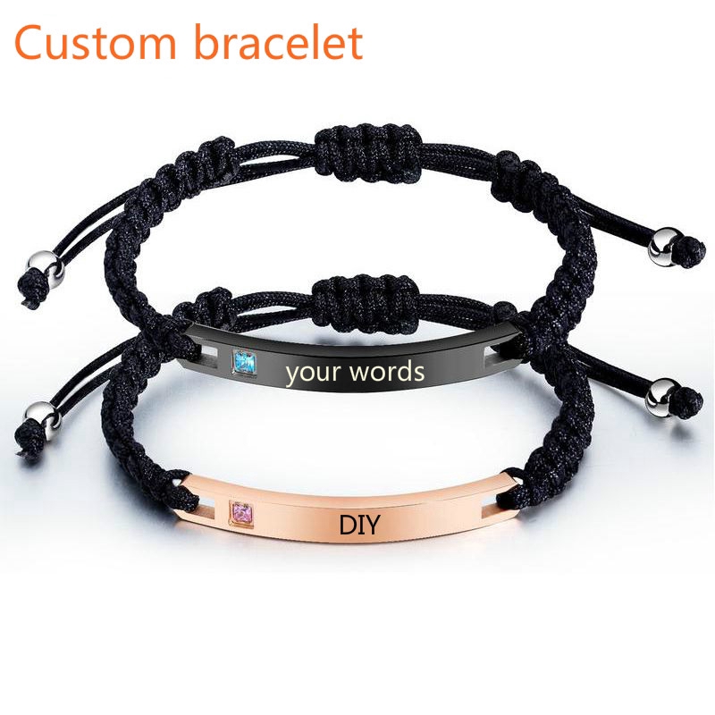 [free gift] Customized Jewelry Titanium Steel Couple Bracelet  Can Engrave Letters Adjustable Bracelet Lover gifts