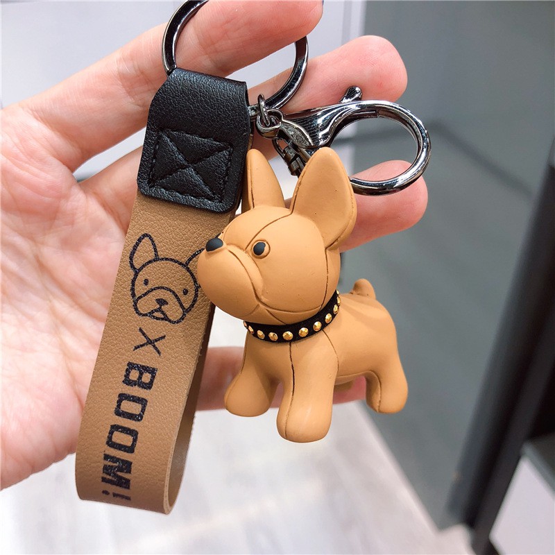 Car Punk French Bulldog Car Keychain, Pu Leather Fashion Dog