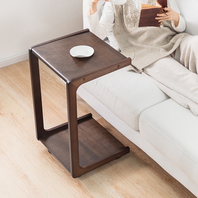 Solid Wood Side Table Movable C Shaped