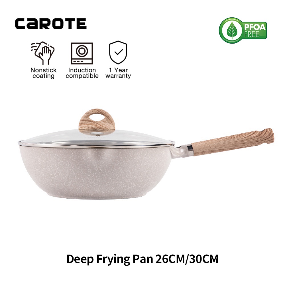 Carote Nonstick Woks and Stir Fry Pans with Glass Lid,Granite