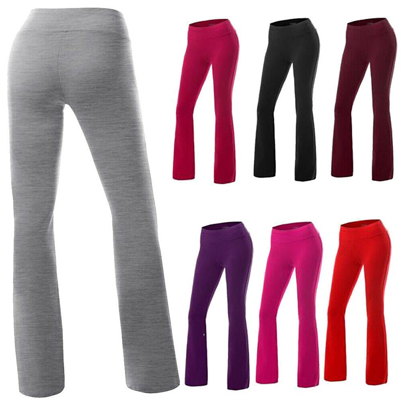 Womens Yoga Pants Bootcut Run Gym Jogger Leggings Flare Trousers Wide ...