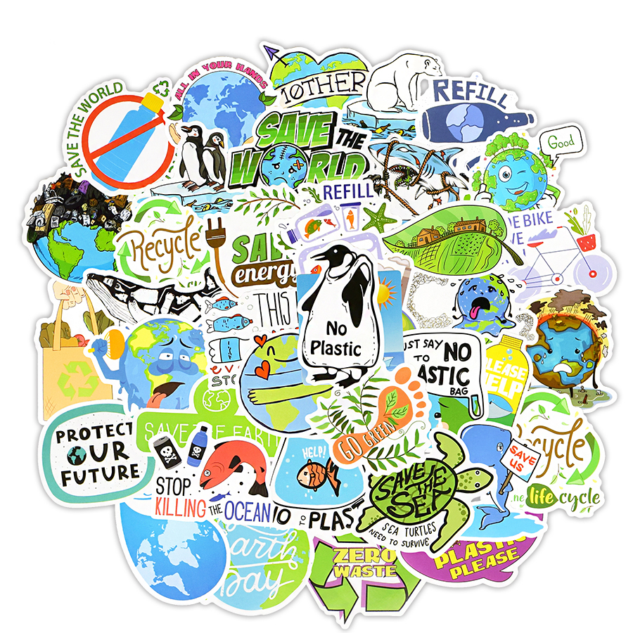 50 PCS Protect the Earth Creative Cartoon Stickers Aesthetic Gift World ...