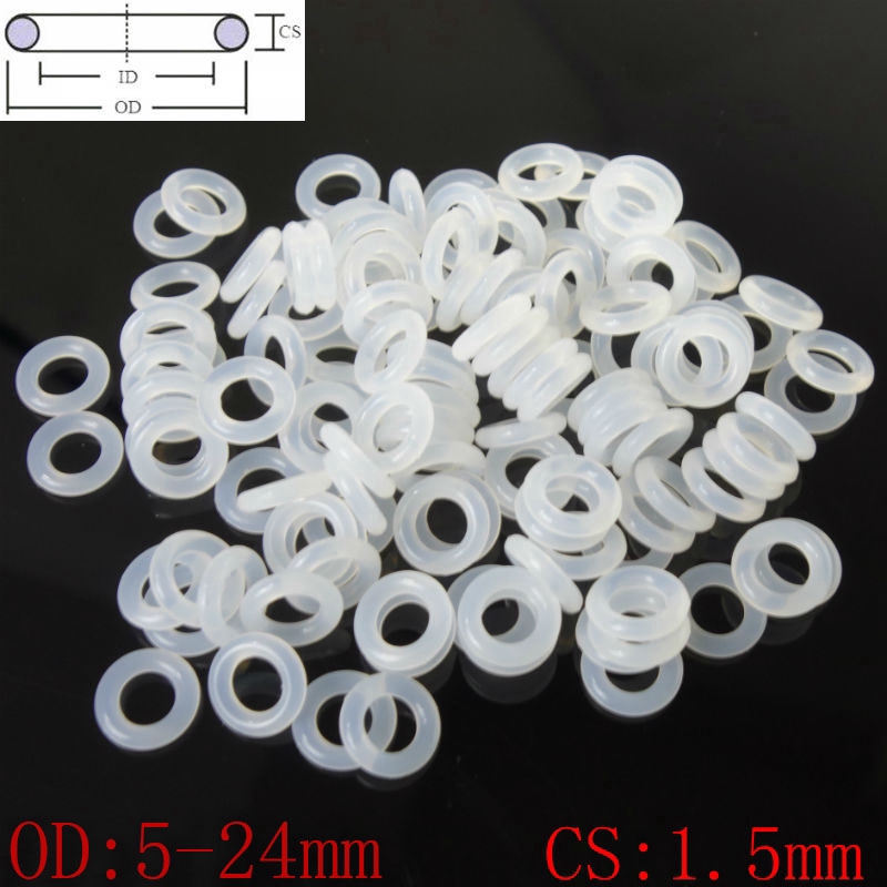 30pcs White Food Grade Silicon Rubber O-Ring Seals Washer Cross Section 1.5mm OD 5-24mm  High Temperature Resistant