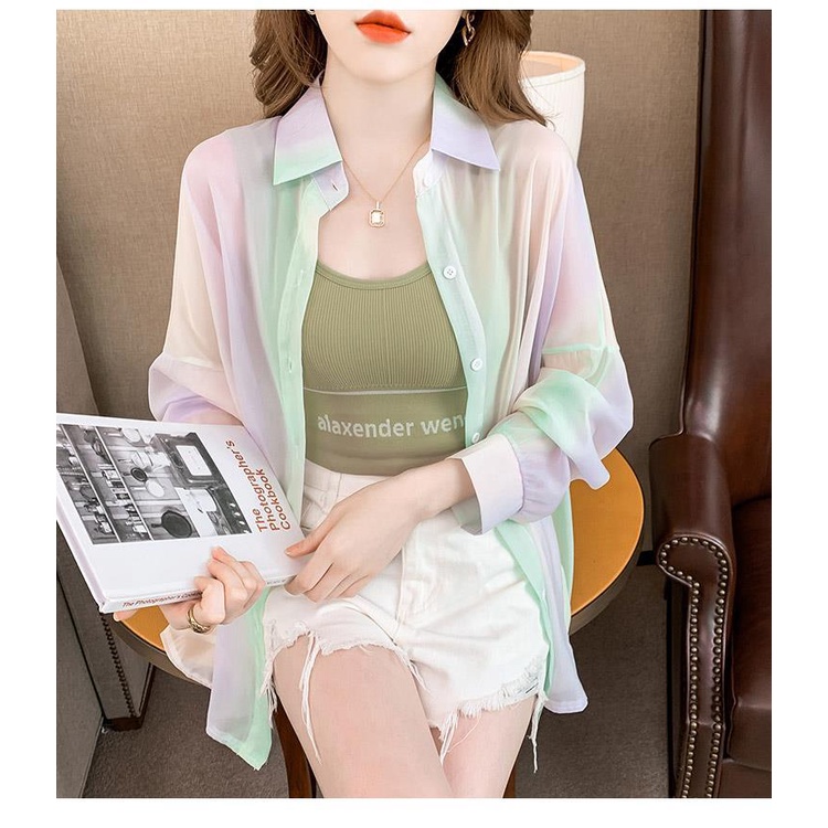 Sun protection clothing women's summer 2022 new thin section long-sleeved rainbow shirt fashionable foreign style long-sleeved top